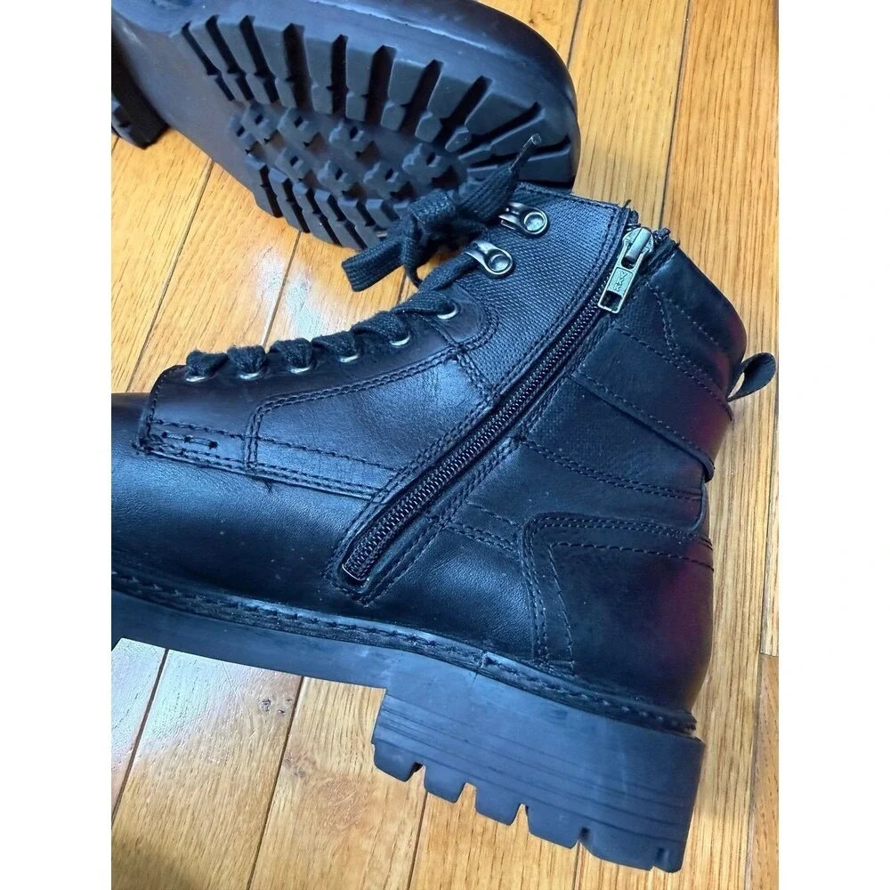 Steve Madden Snyder‎ Black Leather Cap Toe Lace Up Side Zip Combat Boots Mens 12